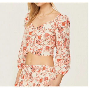 Hofmann Copenhagen Cotton Riva Rusched Design Cropped Floral Top Size 6 Coquette